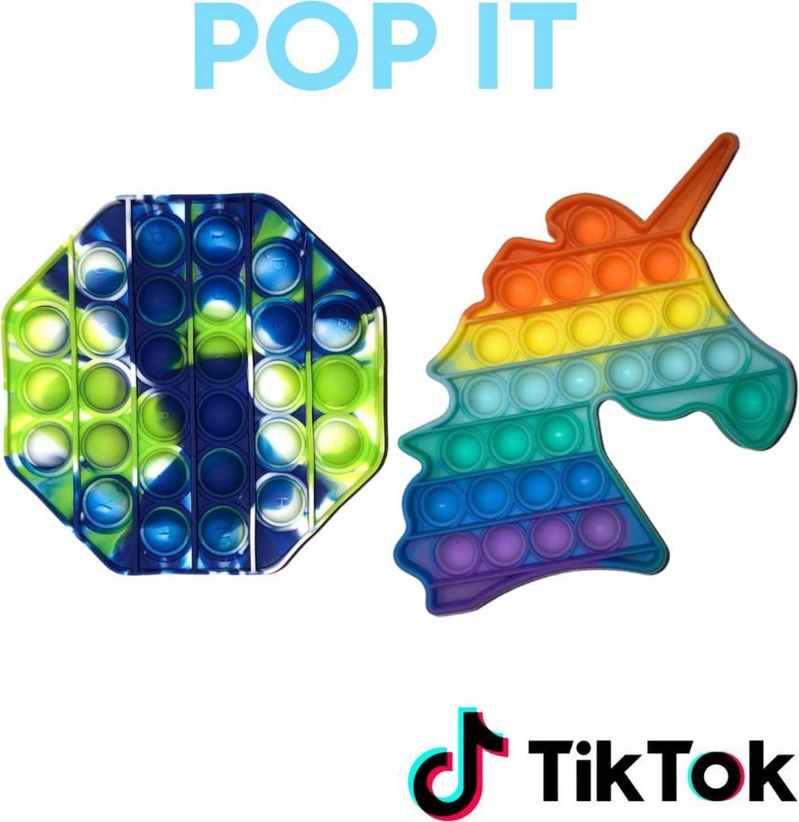 2in1 Pop It | Eenhoorn regenboog & Octagon Camouflage  | Pop It Fidget Toys TikTok Trend 2021